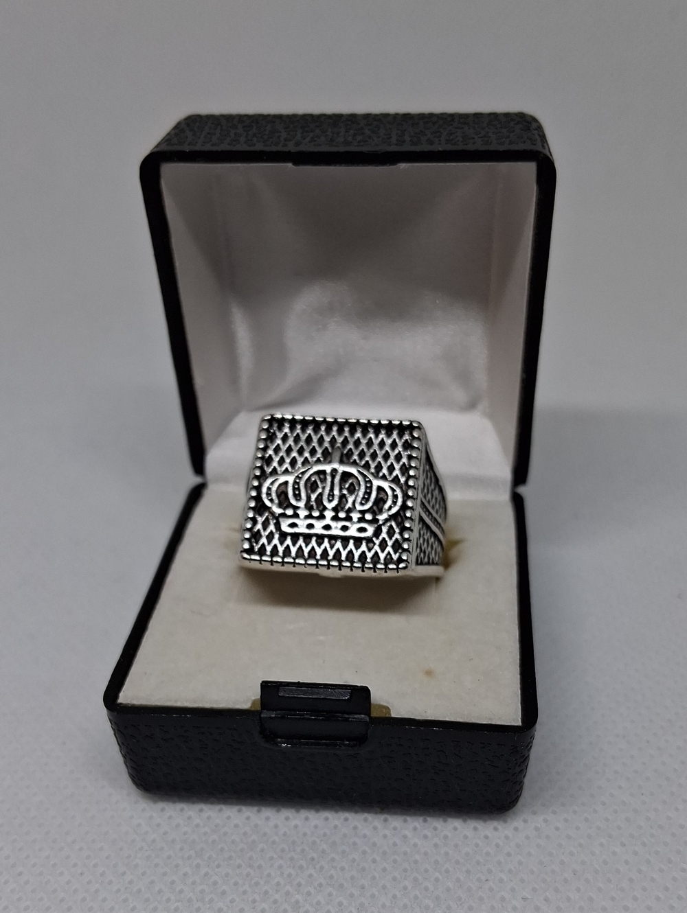 Men's Silver Crown Motif Signet Ring
